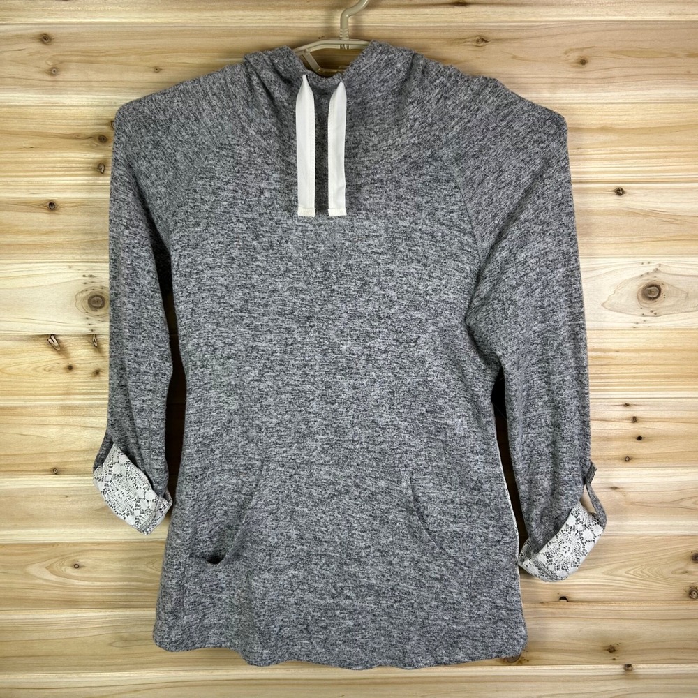Miss Chievous Sweater Women's Small Long Sleeve Gray Lace Cowl Neck Shirt